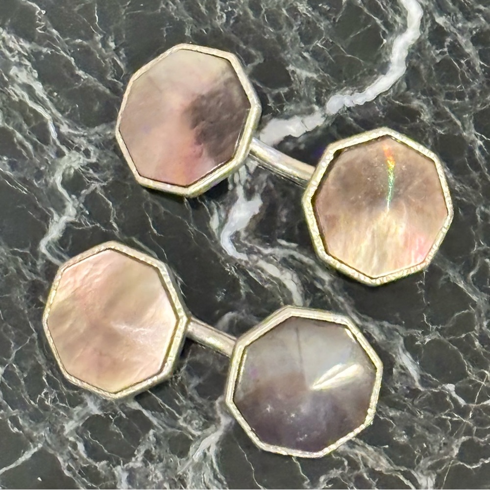 Vintage THE VOGUE Octagon Mother of Pearl Cufflinks Snap Link Art Deco 1950s